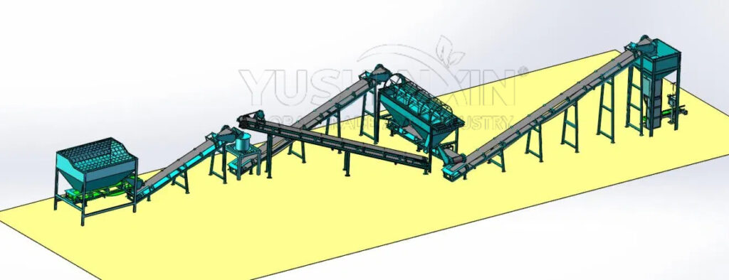 Aspecto de la línea de producción de fertilizantes en polvo solubles en agua a partir de estiércol de cerdo